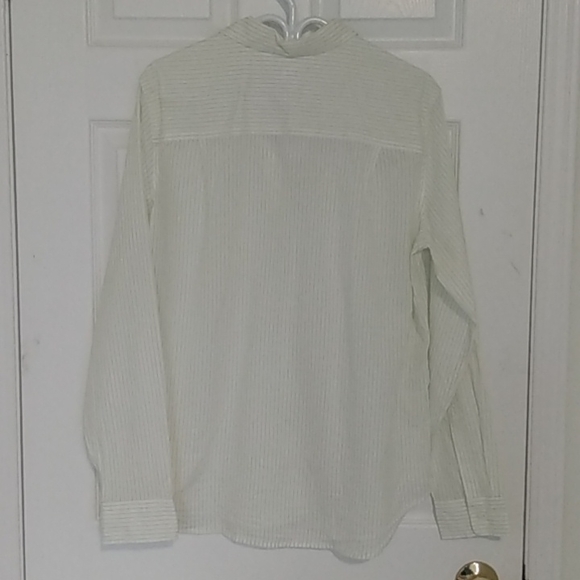NWT GAP Cream button front Shirt Green Stripes Large - Picture 6 of 7